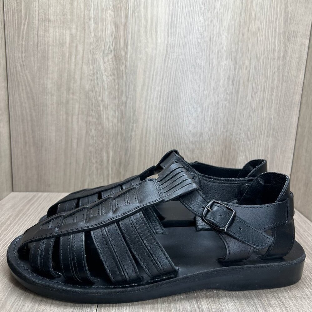 Jerusalem Barak Closed Toe Sandals Mens 46 Ankle Strap Handcrafted Leather Black - Picture 2 of 12